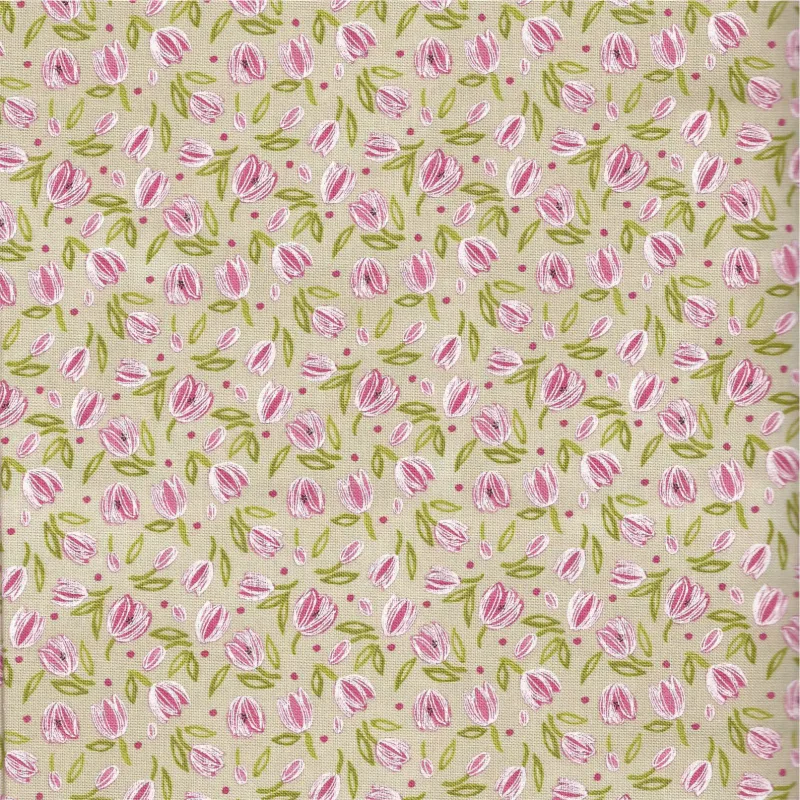 Moda Tulip Tango Washed Linen/ Pink &amp; Green 48713-12