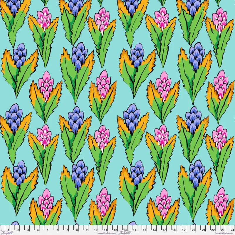 KaffeKaffe Fassett Cactus Dahlia PWPJ054-contrast Fassett Hyacinth PWGP214-Duckegg