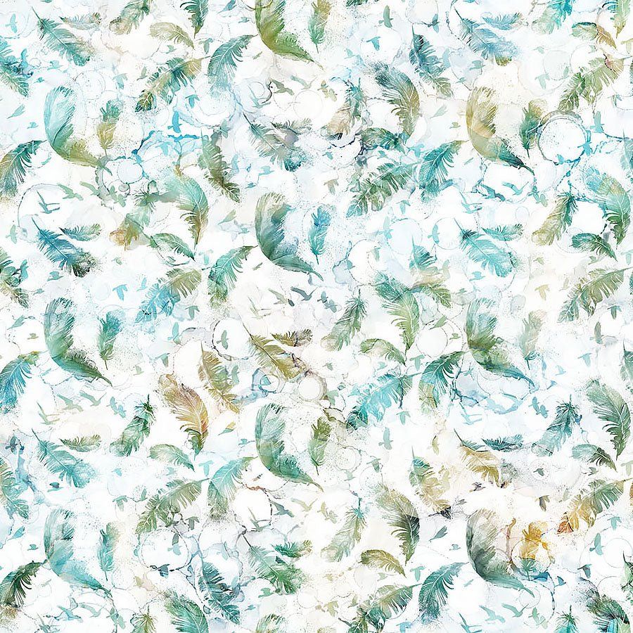 Northcott Ravens Call White Feathers 28949-10