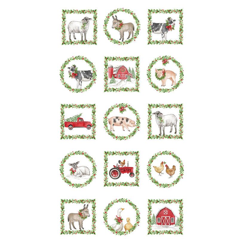 Northcott Barnyard Christmas Block Panel 28800-10