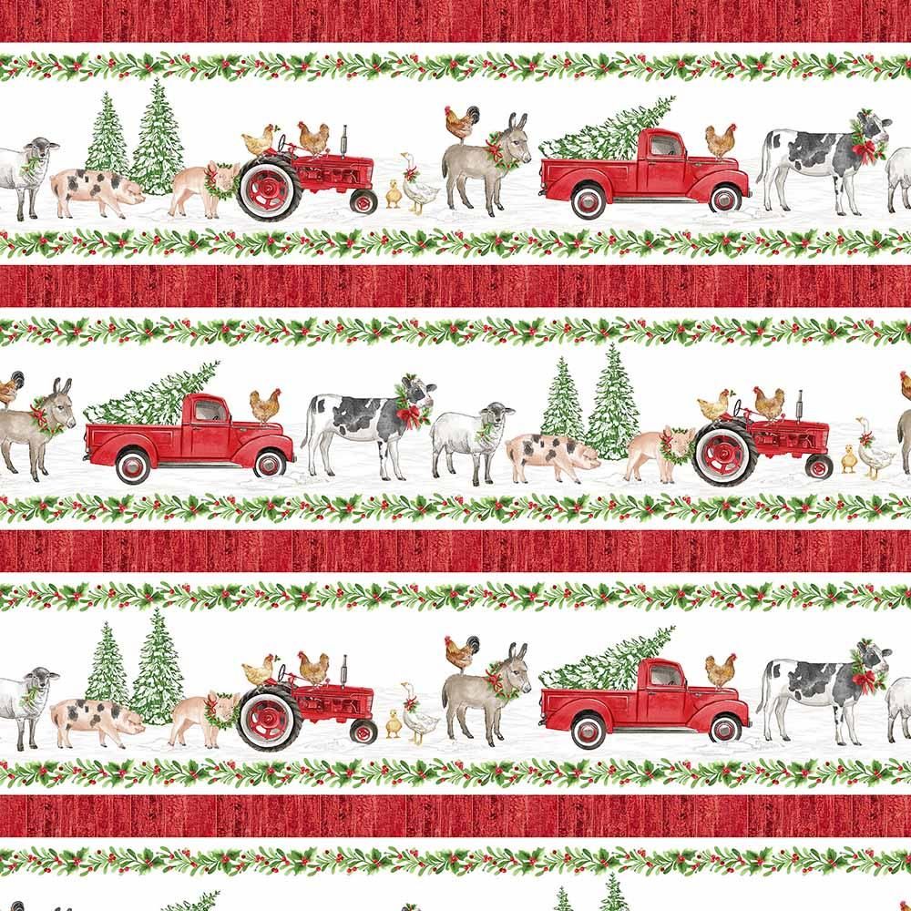 Northcott Barnyard Christmas Border Stripe 28808-10