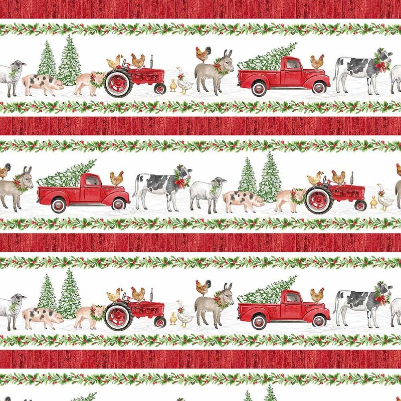 Northcott Barnyard Christmas Border Stripe 28808-10