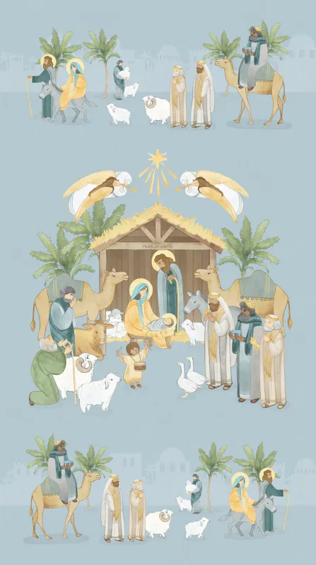 Northcott The Nativity Blue Panel