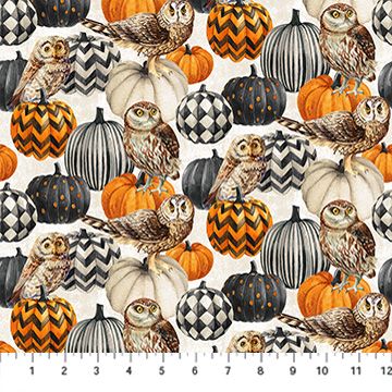 Northcott Night Owl Cream Owl &amp; Pumpkin