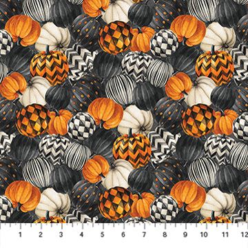 Northcott Night Owl Charcoal Packed Pumpkins