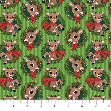 Northcott Rudolph The Red Nose Reindeer Rudolph Wreath Green RD1002-73