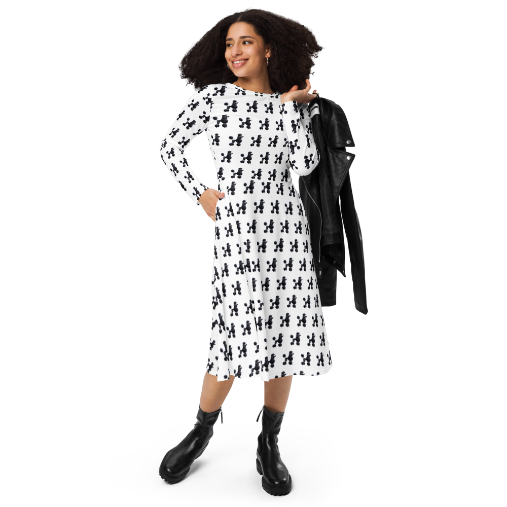 Long-sleeved dress in poodle design