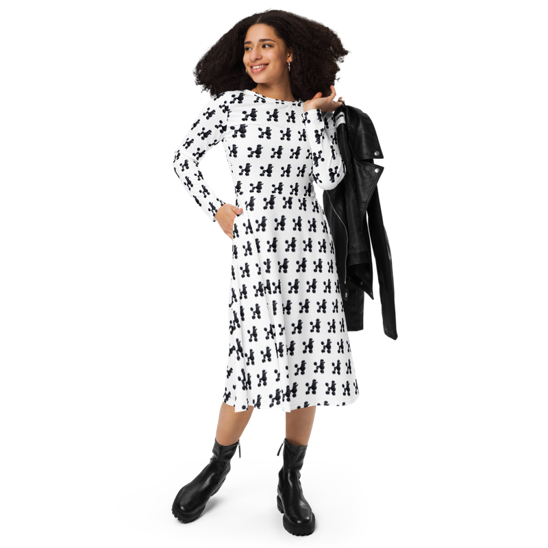 Long-sleeved dress in poodle design