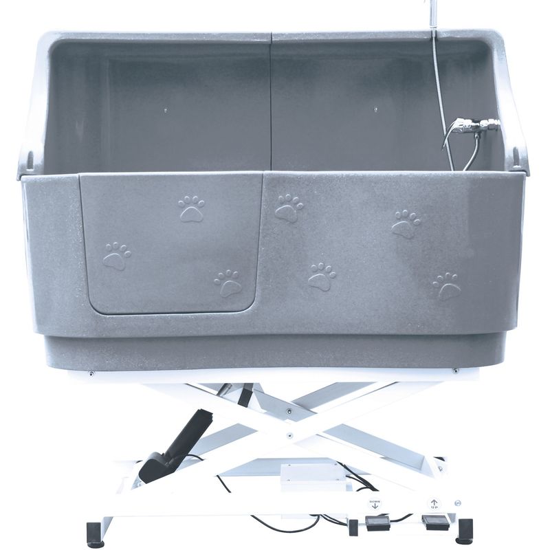Electric Dog Bathtub with Adjustable Lift System - Grey, splash guard