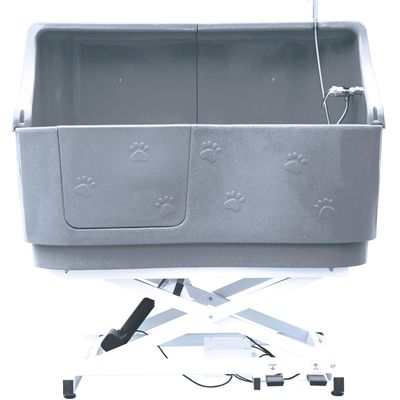 Electric Dog Bathtub with Adjustable Lift System - Grey, splash guard