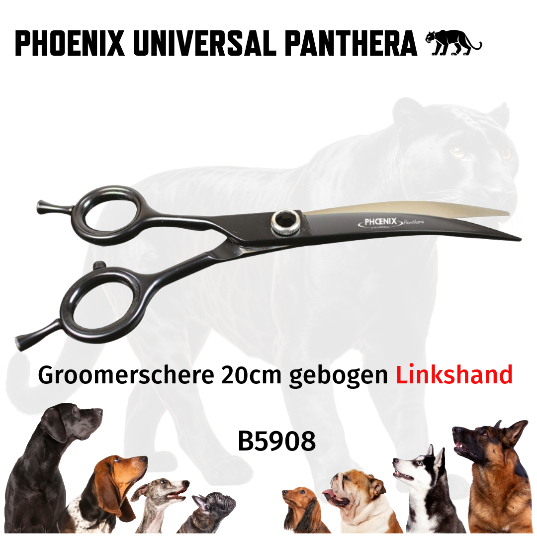 PHOENIX Universal Panthera Left-Handed Curved Scissors 20 cm – High-quality grooming scissors for precise shaping and finishing