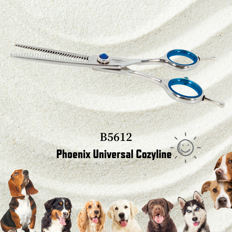 Thinning scissors with adjustable screw and thumb rests