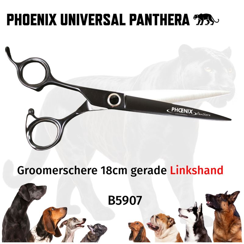 PHOENIX Universal Panthera Left-Handed Straight Grooming Scissors 18 cm – High-quality scissors for precise and versatile grooming cuts