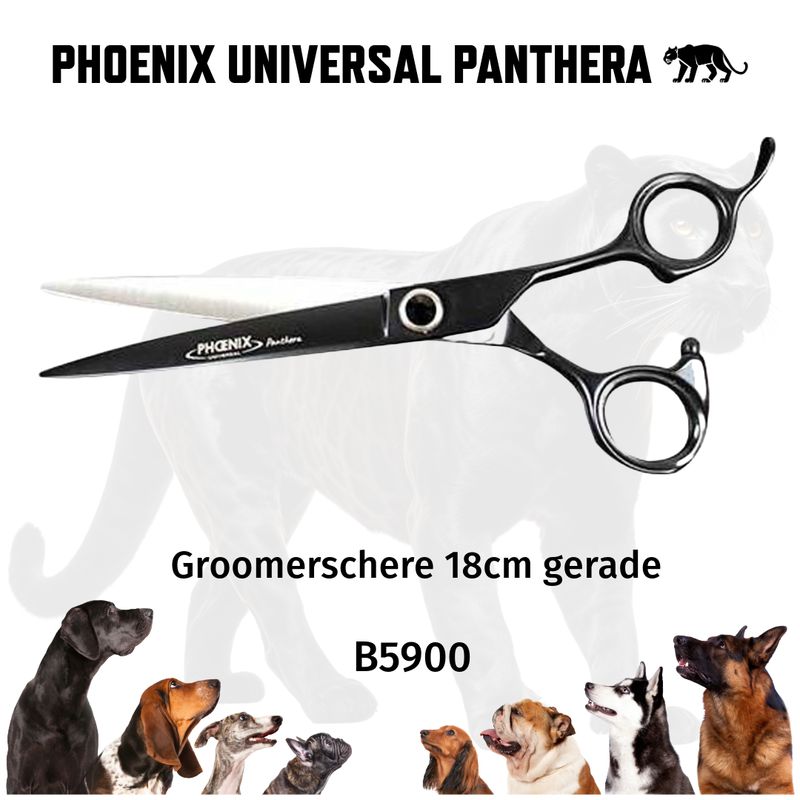 Phoenix Universal Panthera Grooming Scissors 18 cm straight in black