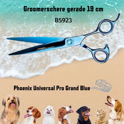 Phoenix Universal Grand Bleu 19 cm scissors with wide blades for professional grooming.