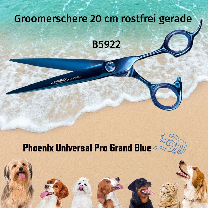 Phoenix Pro Grand Blue scissors in premium packaging with accessories