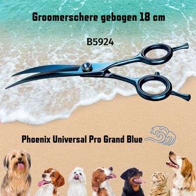 PHOENIX Universal Pro Grand Bleu curved scissors (18 cm) High-quality 440C stainless steel scissors with ergonomic design and adjustable tension screw