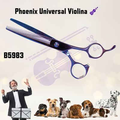 Close-up of the Phoenix Universal Violina thinning scissors with 45 teeth.