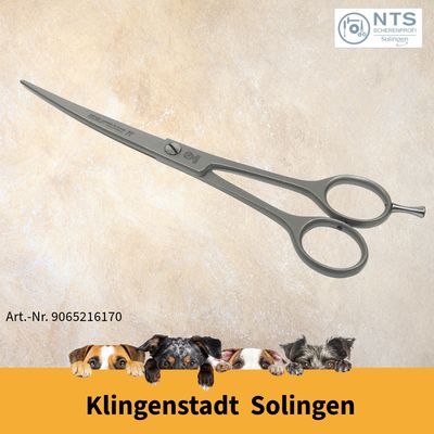 NTS curved dog scissors 6.5" – side view with finger rest
