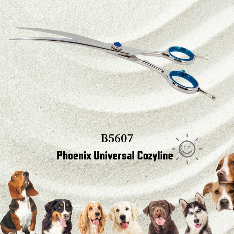 Close-up of Phoenix Universal Cozyline Curved Grooming Scissors 18 cm