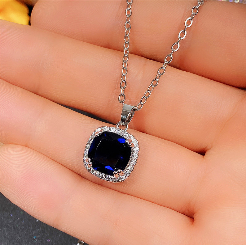 Elegant Square Sapphire Blue Necklace