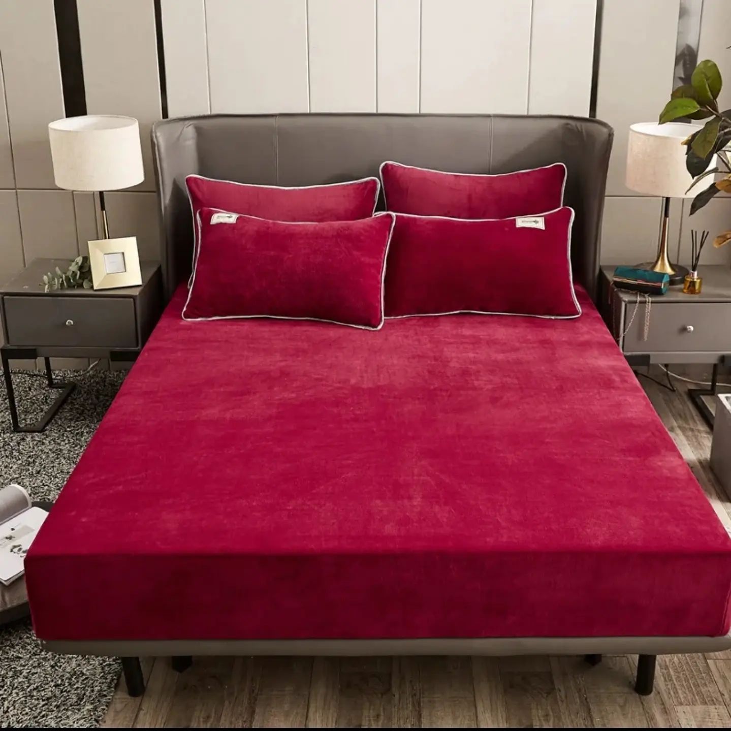 Dark Red 3-piece Velvet