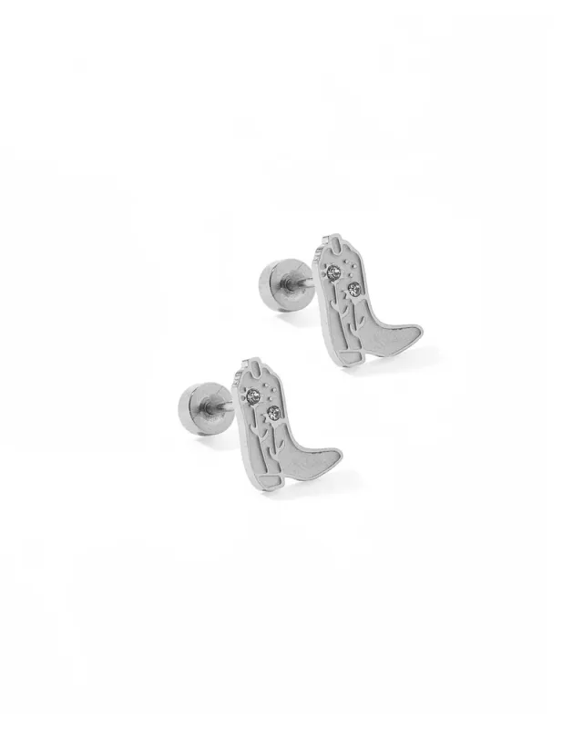 Daisy Cowgirl Boot Earrings / Silver