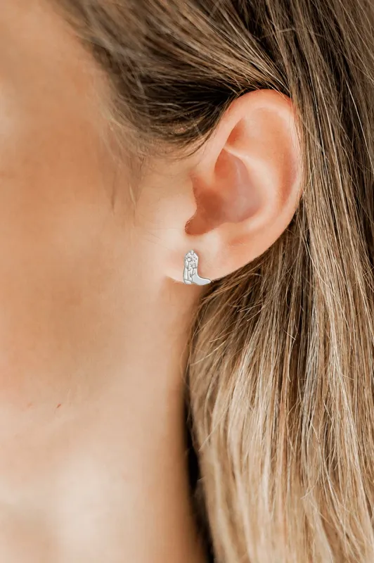 Daisy Cowgirl Boot Earrings / Silver