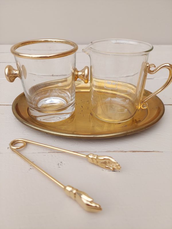 Roomstel in glas en goud met handjesgrijper