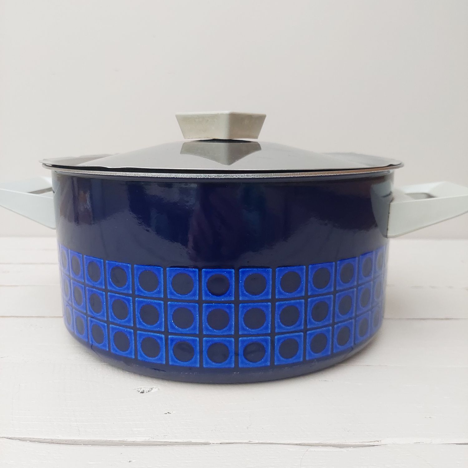 Emaille kookpot met deksel, koningsblauw