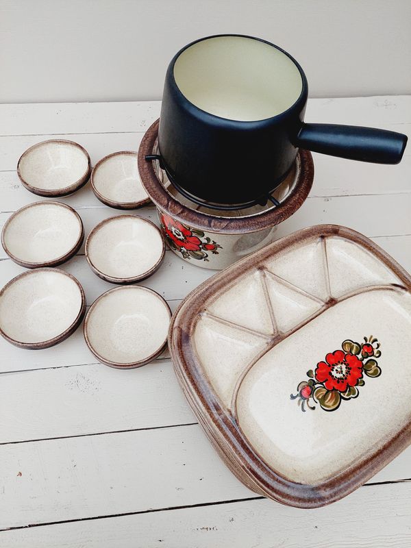 Fondueset beige voor 6 personen