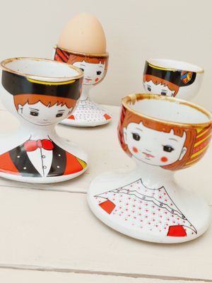 Vintage eierdopjes dames en heren, set van 4