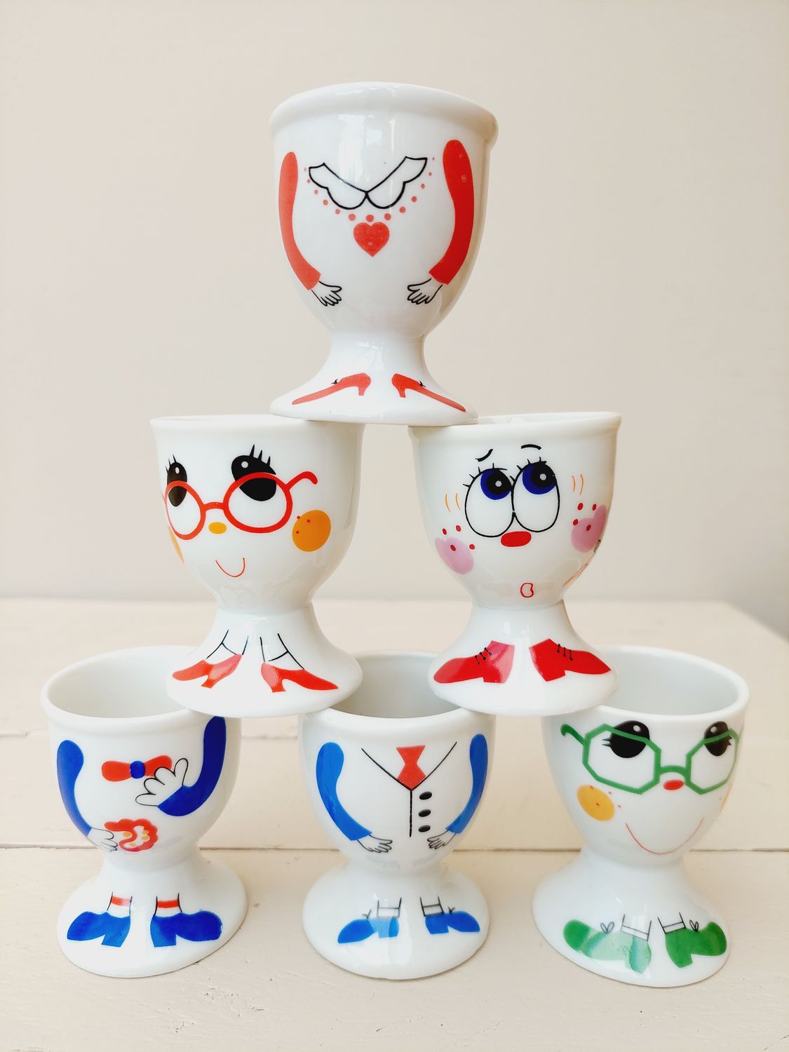 Vintage eierdopjes, set van 6