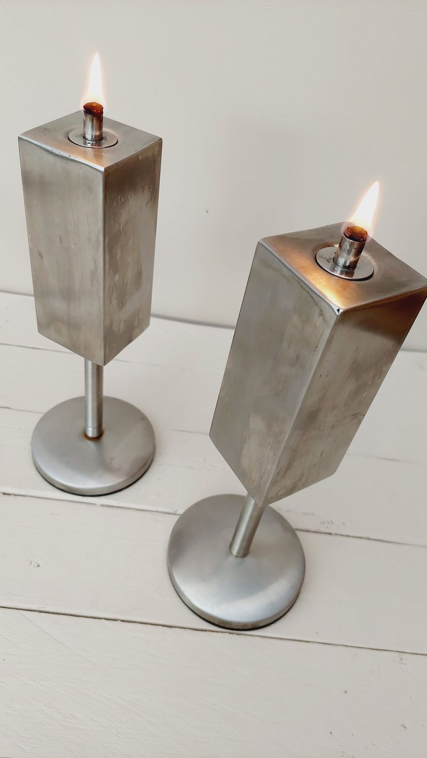 Vintage olielampjes in RVS, set van 2