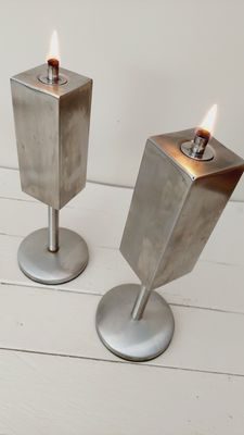 Vintage olielampjes in RVS, set van 2