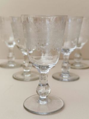 Vintage likeurglazen met geslepen romantisch patroon, set van 5