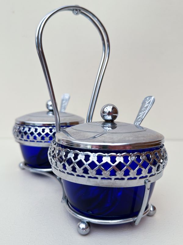 Kruiderij caddy in kobalblauw glas en rvs