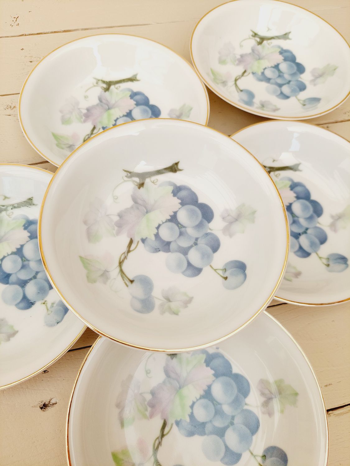 Vintage fruitkommetjes druiven, set van 6