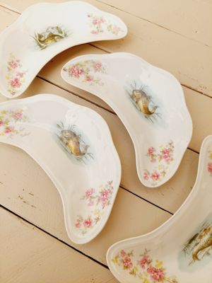 Vintage visbordjes in halve maan vorm, set van 4