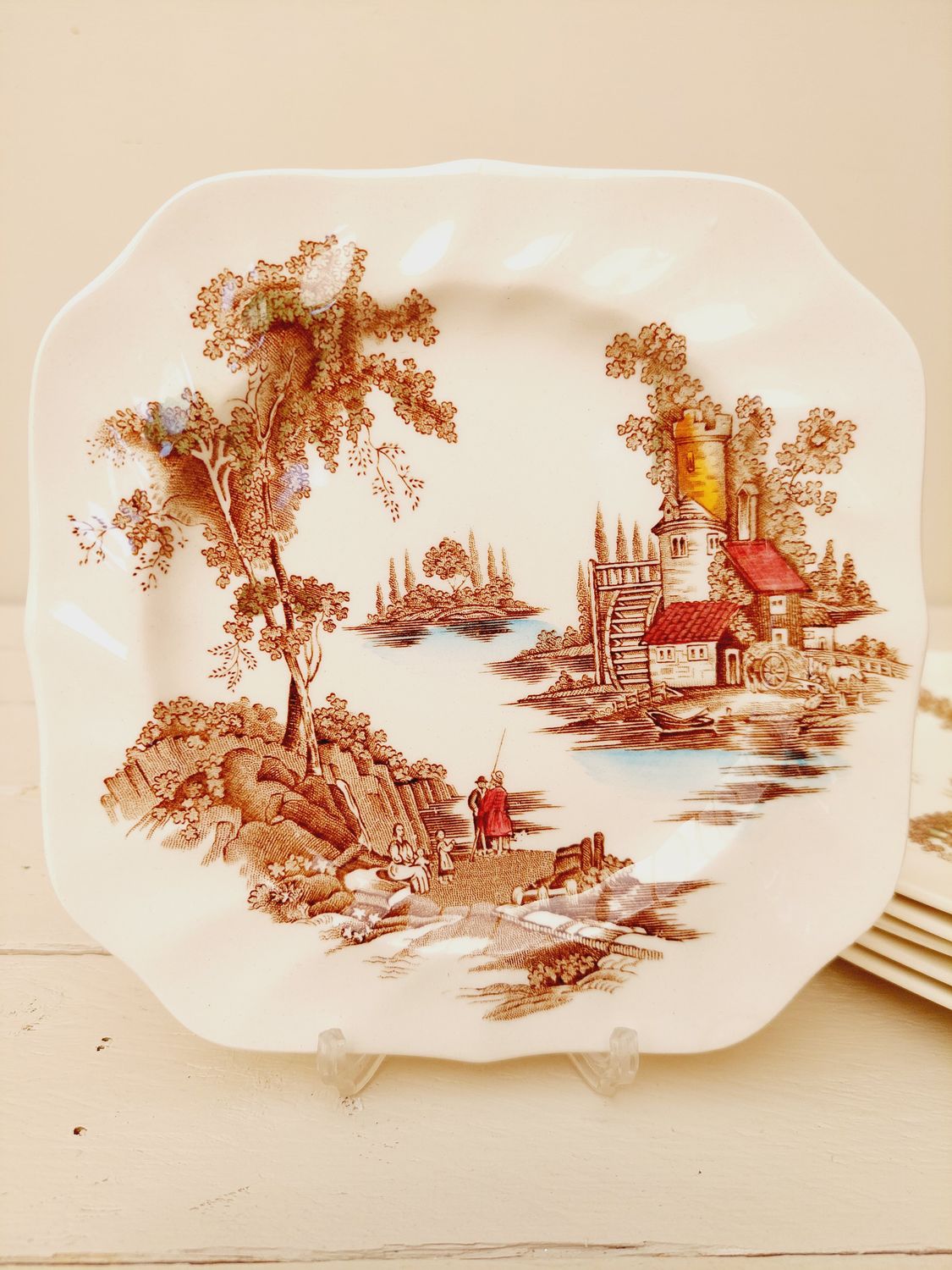 Vintage &#39;vierkante&#39; bordjes &#39;de oude molen&#39;, set van 6