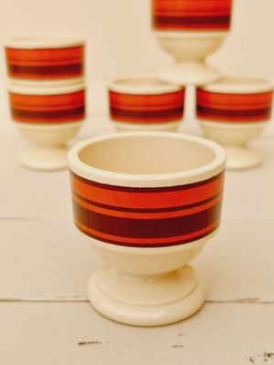 Eierdopjes Emsa beige-bruin-oranje gestreept, set van 6