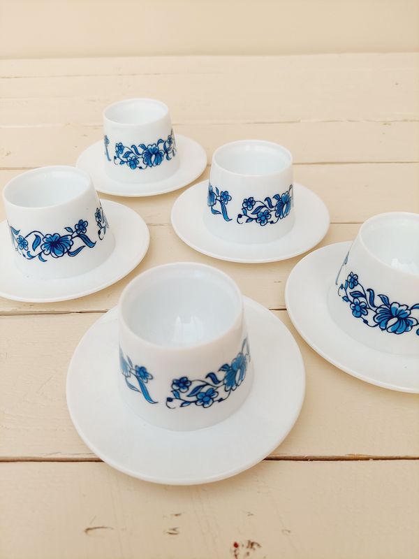 Eierdopjes blauw-wit kunststof set van 5