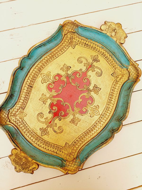 Florentijns dienblad goud, blauw en rood met handgrepen