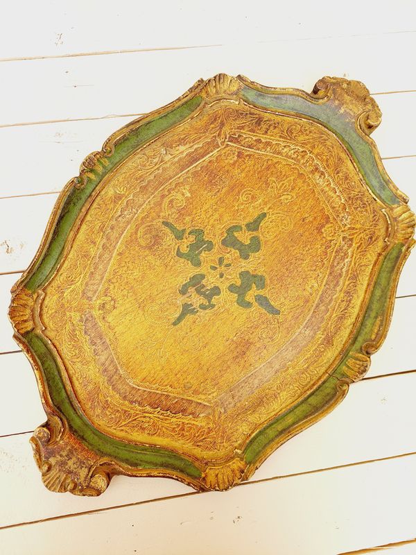 Florentijns dienblad goud en groen met handgrepen