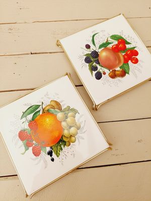Elegante vintage onderzetters met tegel fruit, set van 2