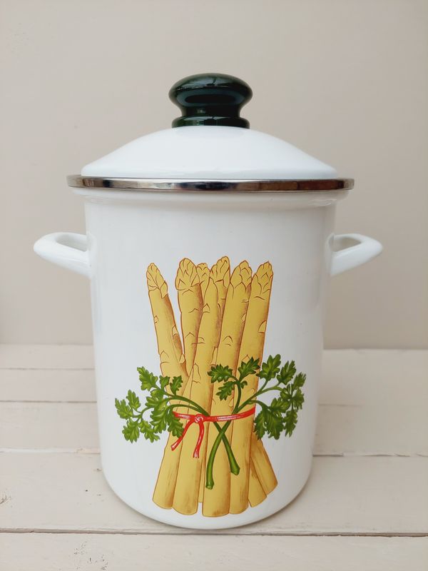 Emaille kookpot voor asperges met kookmandje