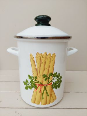 Emaille kookpot voor asperges met kookmandje
