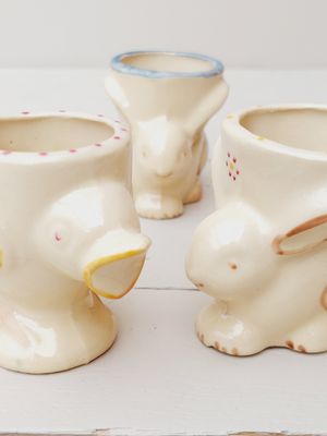Vintage eierdopjes konijn en vis, set van 3