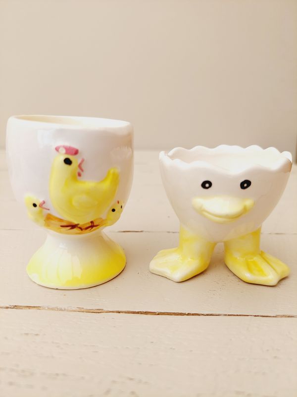 Eierdopjes beige/geel, set van 2