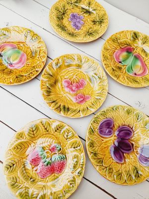 Fruitige vintage borden Sarregueminnes, set van 6